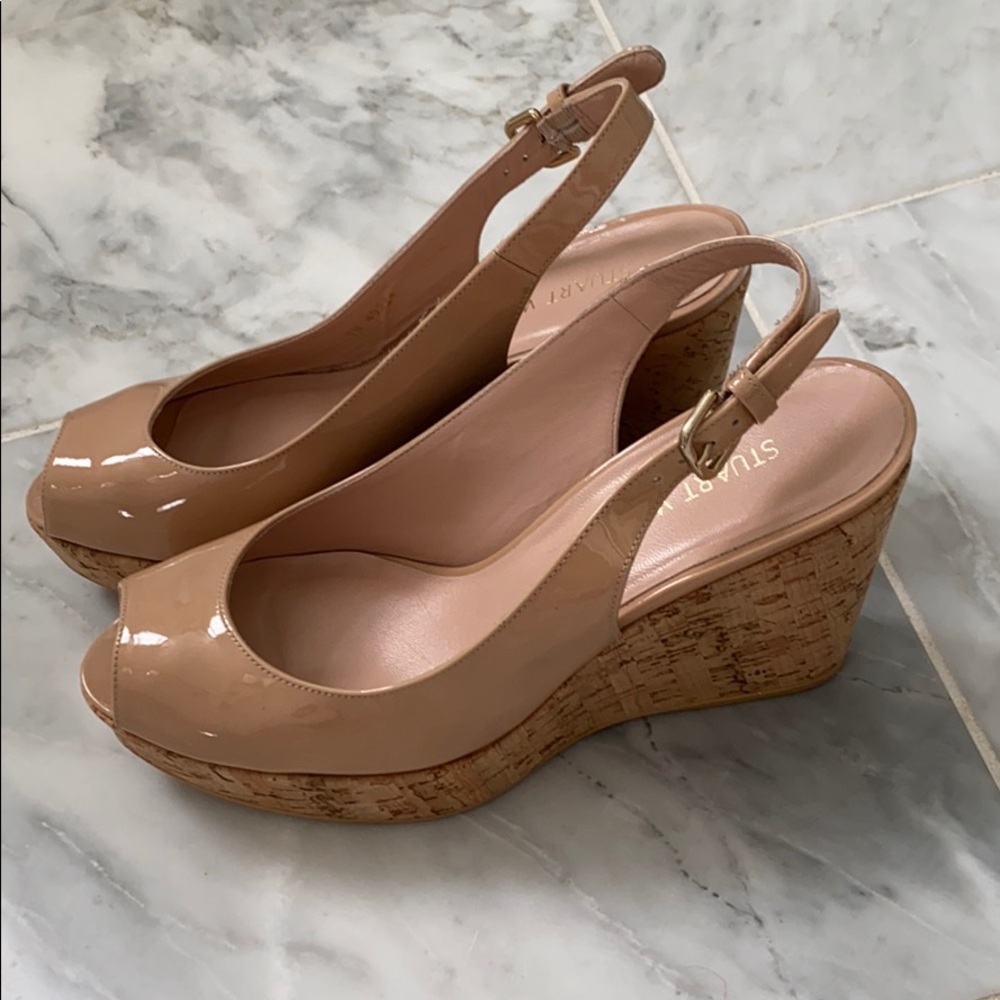 Stuart Weitzman patent leather wedge platforms